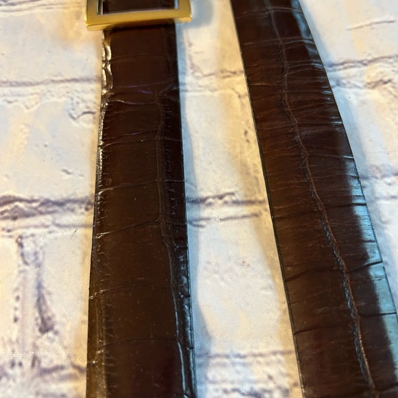 VINTAGE ELLEN TRACY GENUINE ITALIAN LEATHER CROC GOLD TONE BUCKLE WOMENS BELT M - Picture 8 of 11